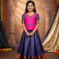 Pink and royal blue kids pattu pavadai set with stonework neck design and zari bridal silk skirt – Sri Thulir Tex