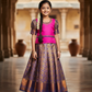 Pink and royal blue kids pattu pavadai set with puff sleeves and bridal silk skirt by Sri Thulir Tex