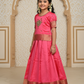 Pink semi silk pattu pavadai for girls with puff sleeve and golden zari border – Sri Thulir Tex