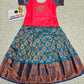 Pink and teal blue bridal silk pattu pavadai for kids with puff sleeves and leaf embroidery – Sri Thulir Tex traditional South Indian kids wear