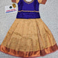 Purple and cream kids pattu pavadai set with puff sleeves and bridal silk skirt by Sri Thulir Tex