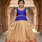 Purple and cream kids pattu pavadai set with puff sleeves and bridal silk skirt by Sri Thulir Tex