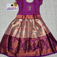 Purple and golden Banarasi semi silk pattu pavadai for girls with puff sleeve and zari border – Sri Thulir Tex