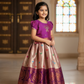 Purple and golden Banarasi semi silk pattu pavadai for girls with puff sleeve and zari border – Sri Thulir Tex