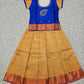 Royal blue and mustard yellow silk pattu pavadai for girls with zari leaf embroidery and puff sleeves – Sri Thulir Tex