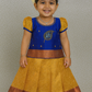 Royal blue and mustard yellow silk pattu pavadai for girls with zari leaf embroidery and puff sleeves – Sri Thulir Tex