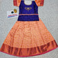 Royal blue and peach bridal silk pattu pavadai for kids with puff sleeves and bow embroidery – Sri Thulir Tex South Indian traditional festive wear