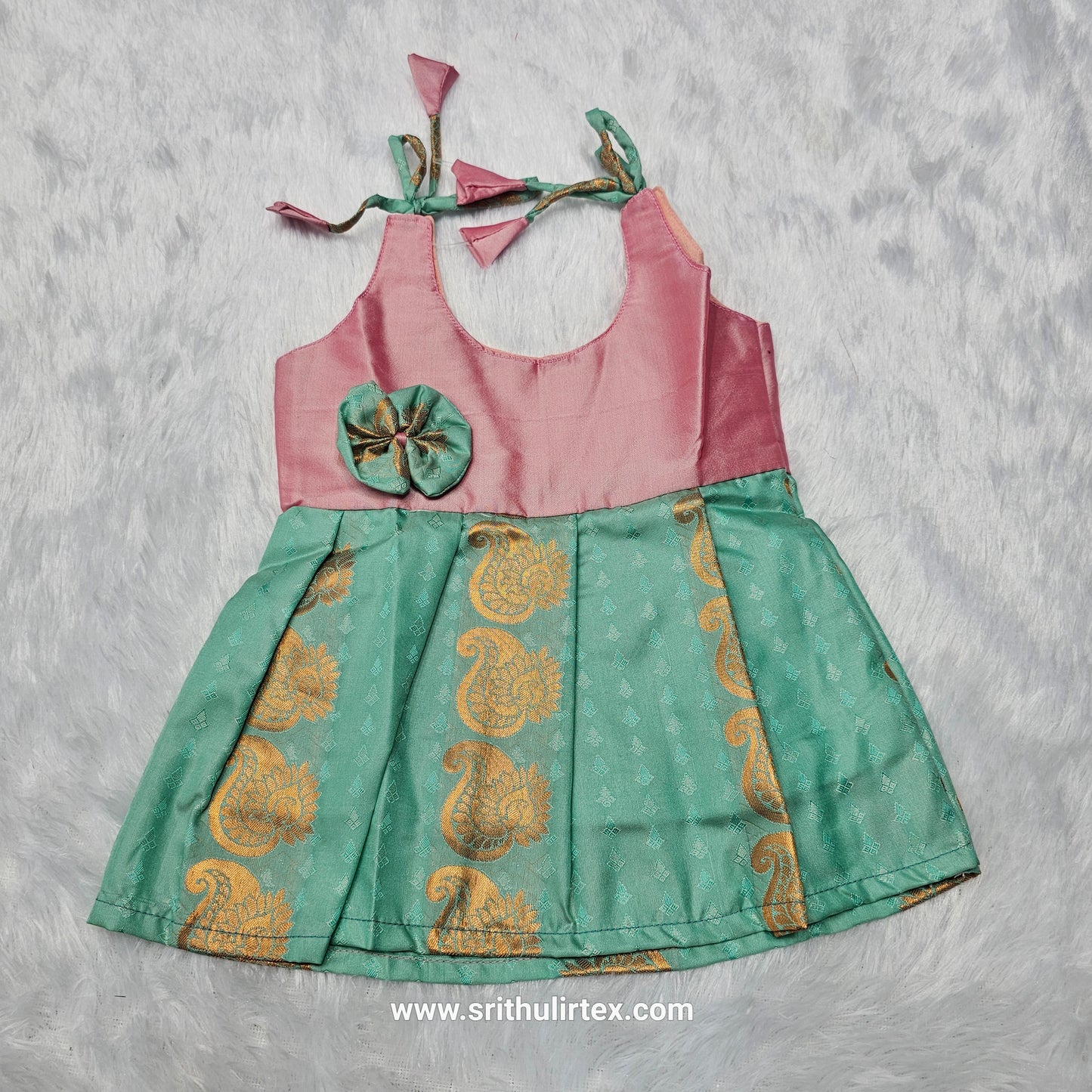 (Price: 189) Traditional Semi Silk Baby Frock – 5 Months | Sri Thulir Tex (Batch 1)