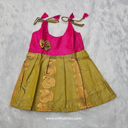 (Price: 189) Traditional Semi Silk Baby Frock – 5 Months | Sri Thulir Tex (Batch 1)