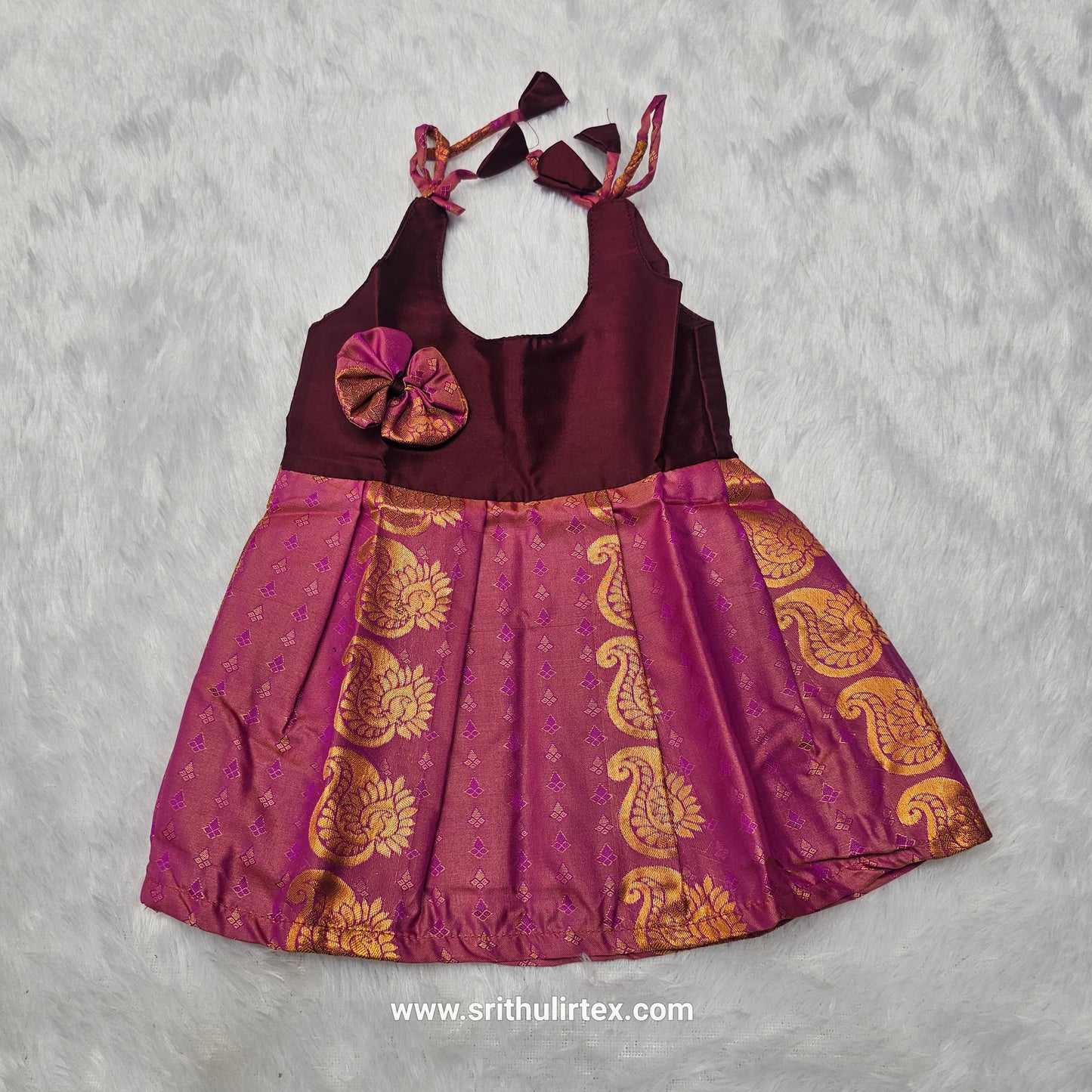 (Price: 189) Traditional Semi Silk Baby Frock – 5 Months | Sri Thulir Tex (Batch 1)