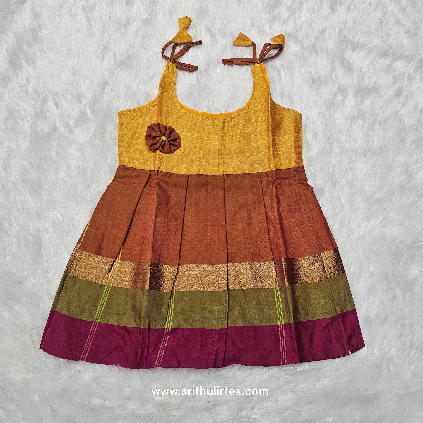 7 Month To 12 Month Baby Silk Frock Multi-Colour Border | Rope Type Design | Sri Thulir Tex (Batch-1)