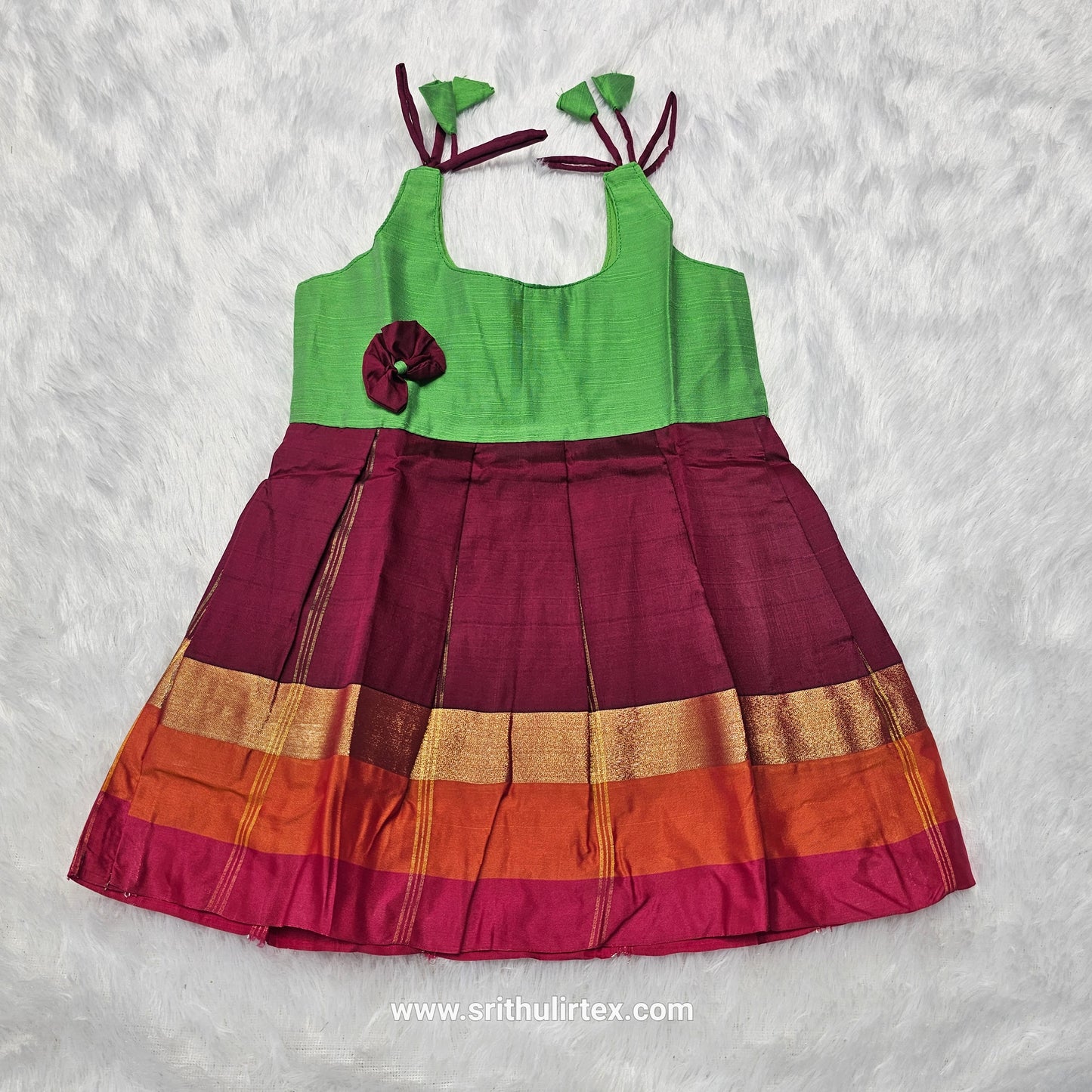 7 Month To 12 Month Baby Silk Frock Multi-Colour Border | Rope Type Design | Sri Thulir Tex (Batch-1)