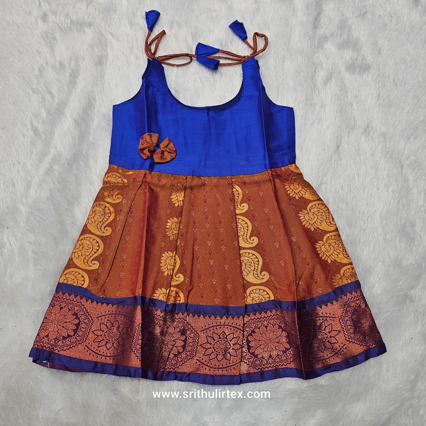 (Price: 250) 7 Month To 12 Month Baby Silk Frock Gold Border | Rope Type Design | Sri Thulir Tex (Batch-1)