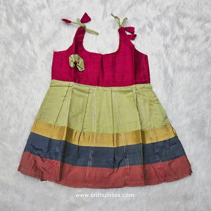 7 Month To 12 Month Baby Silk Frock Multi-Colour Border | Rope Type Design | Sri Thulir Tex (Batch-1)