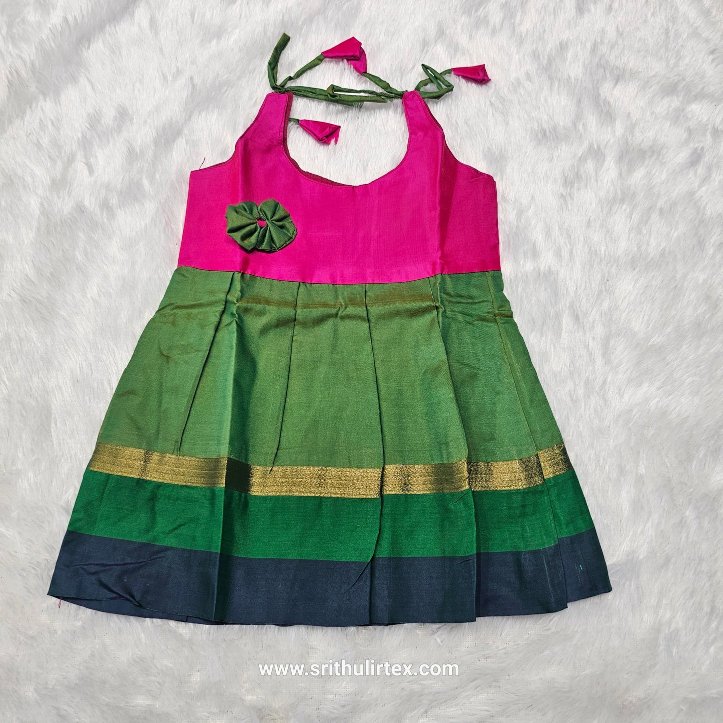 7 Month To 12 Month Baby Silk Frock Multi-Colour Border | Rope Type Design | Sri Thulir Tex (Batch-1)