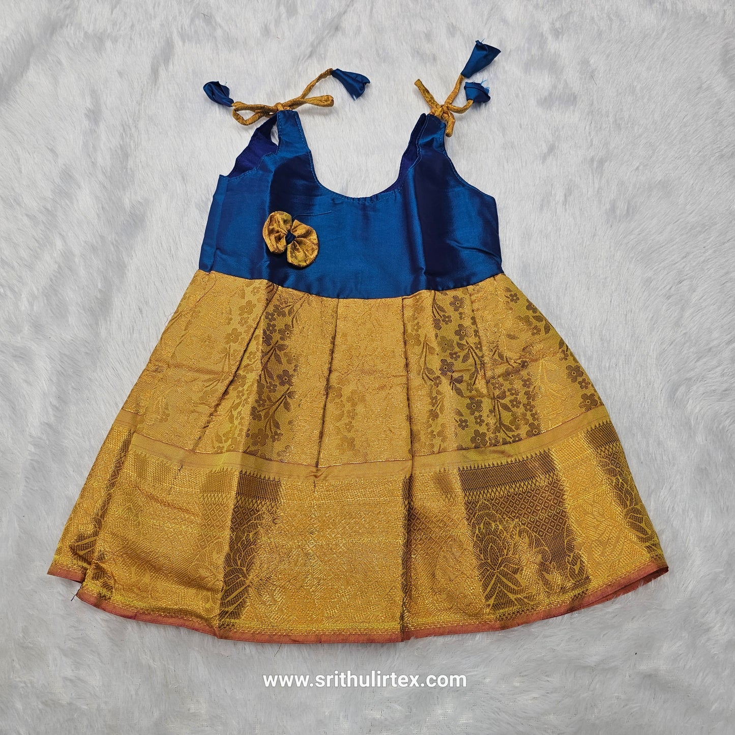 (Price: 250) 7 Month To 12 Month Baby Silk Frock Gold Border | Rope Type Design | Sri Thulir Tex (Batch-2)