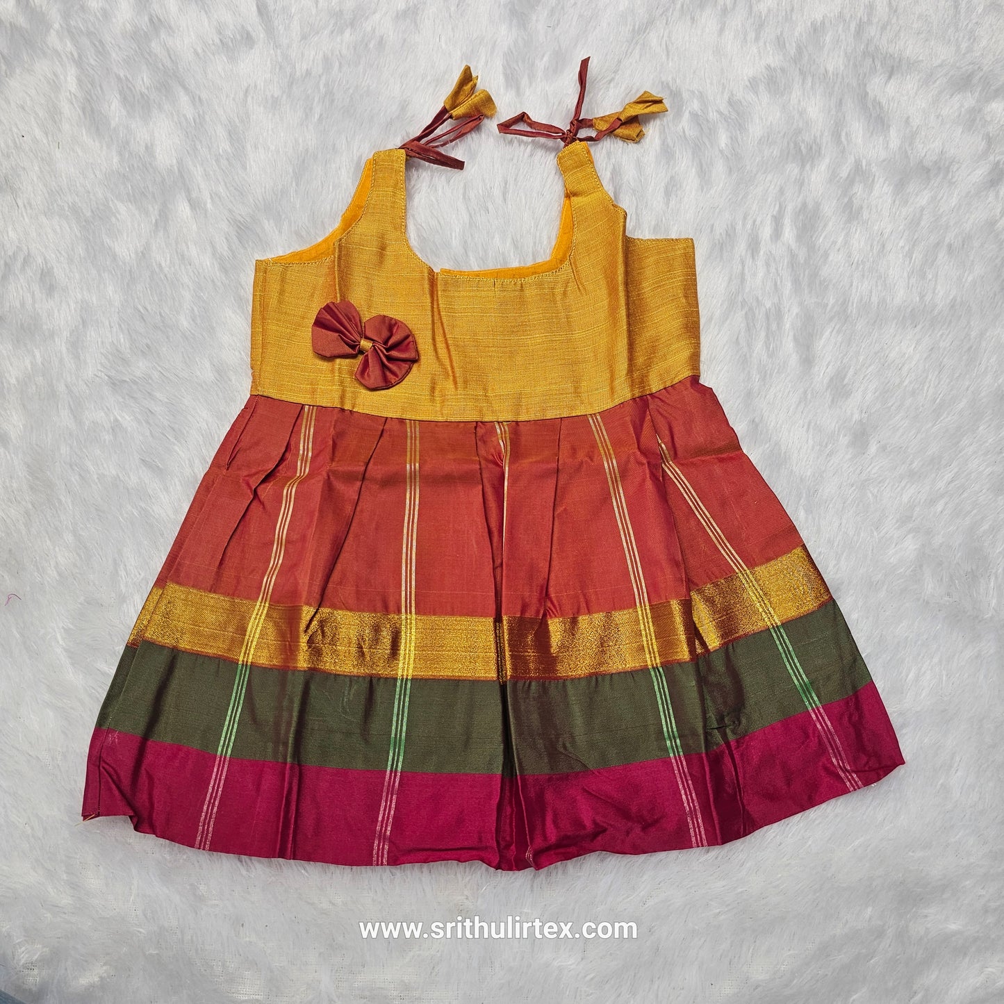 7 Month To 12 Month Baby Silk Frock Multi-Colour Border | Rope Type Design | Sri Thulir Tex (Batch-1)
