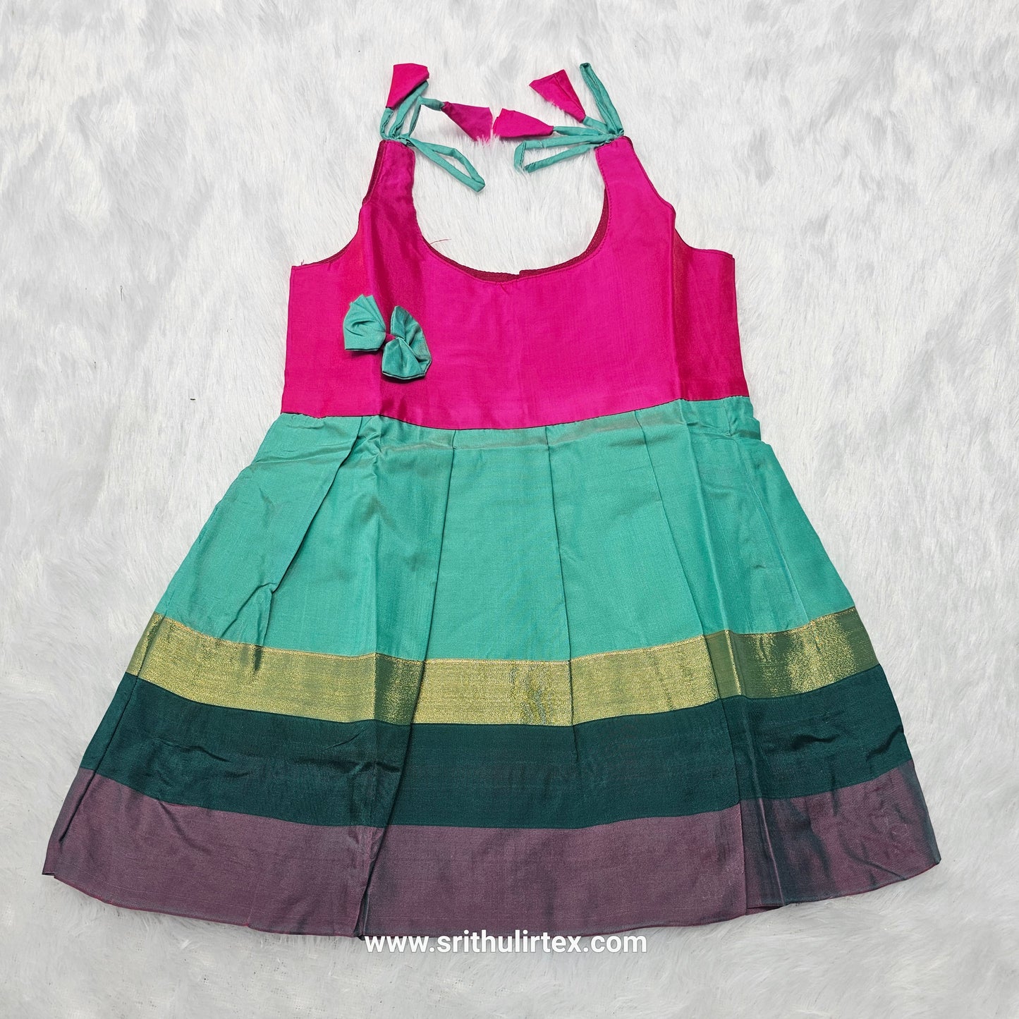 7 Month To 12 Month Baby Silk Frock Multi-Colour Border | Rope Type Design | Sri Thulir Tex (Batch-6)