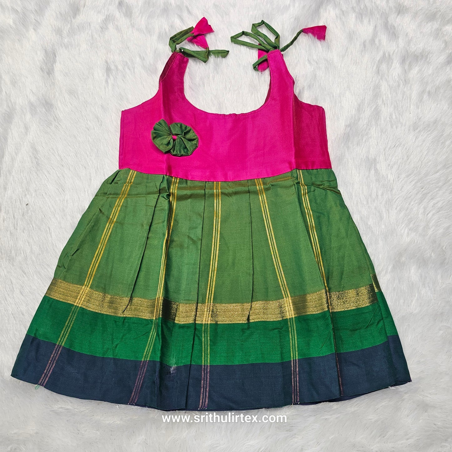 7 Month To 12 Month Baby Silk Frock Multi-Colour Border | Rope Type Design | Sri Thulir Tex (Batch-5)