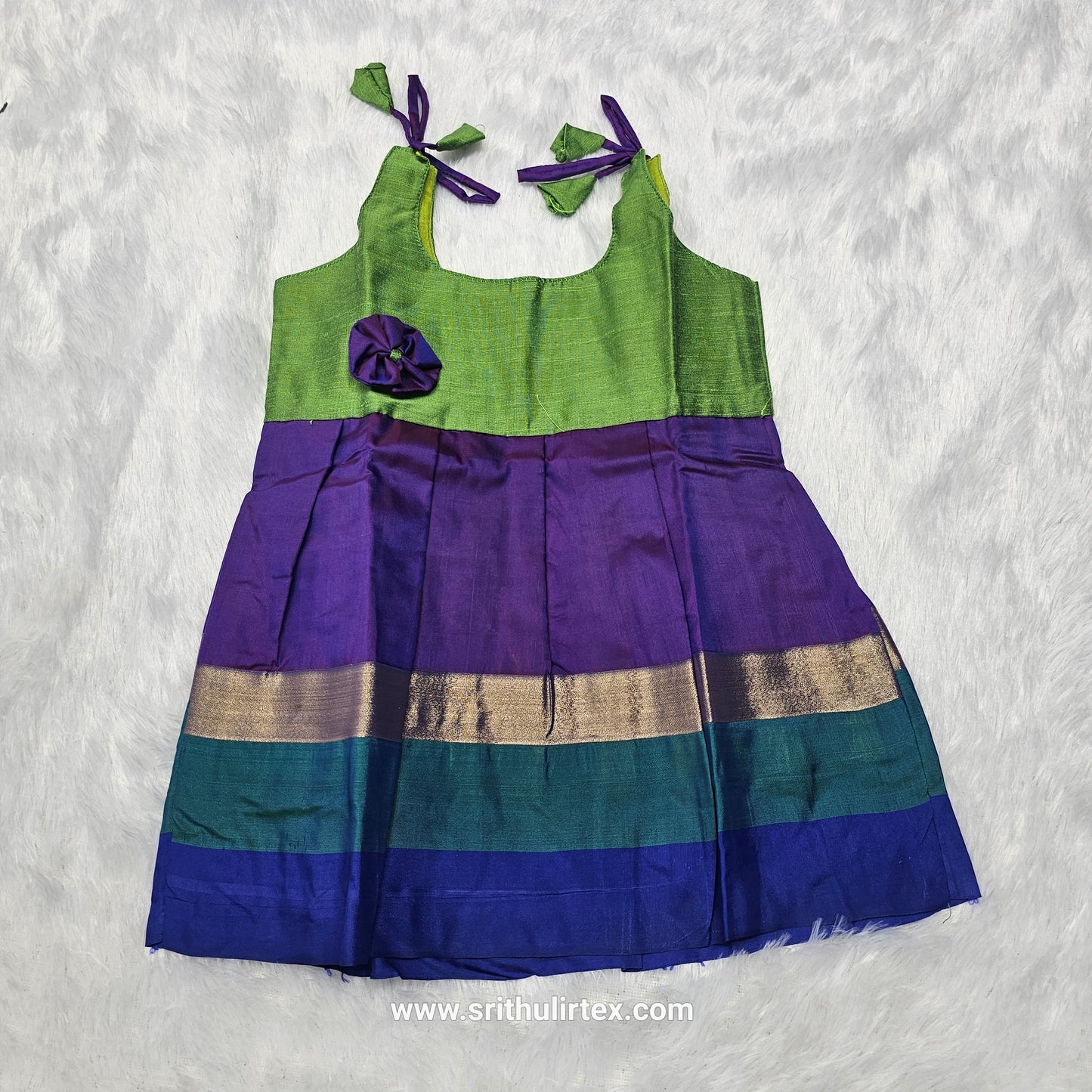 7 Month To 12 Month Baby Silk Frock Multi-Colour Border | Rope Type Design | Sri Thulir Tex (Batch-4)