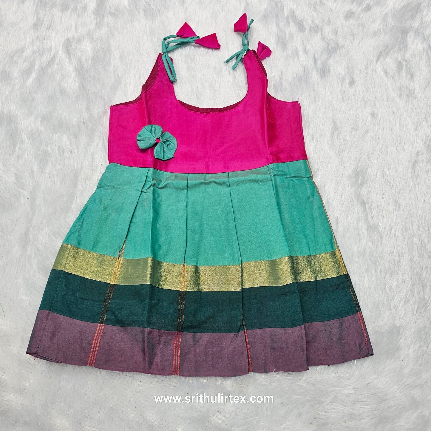 7 Month To 12 Month Baby Silk Frock Multi-Colour Border | Rope Type Design | Sri Thulir Tex (Batch-7)