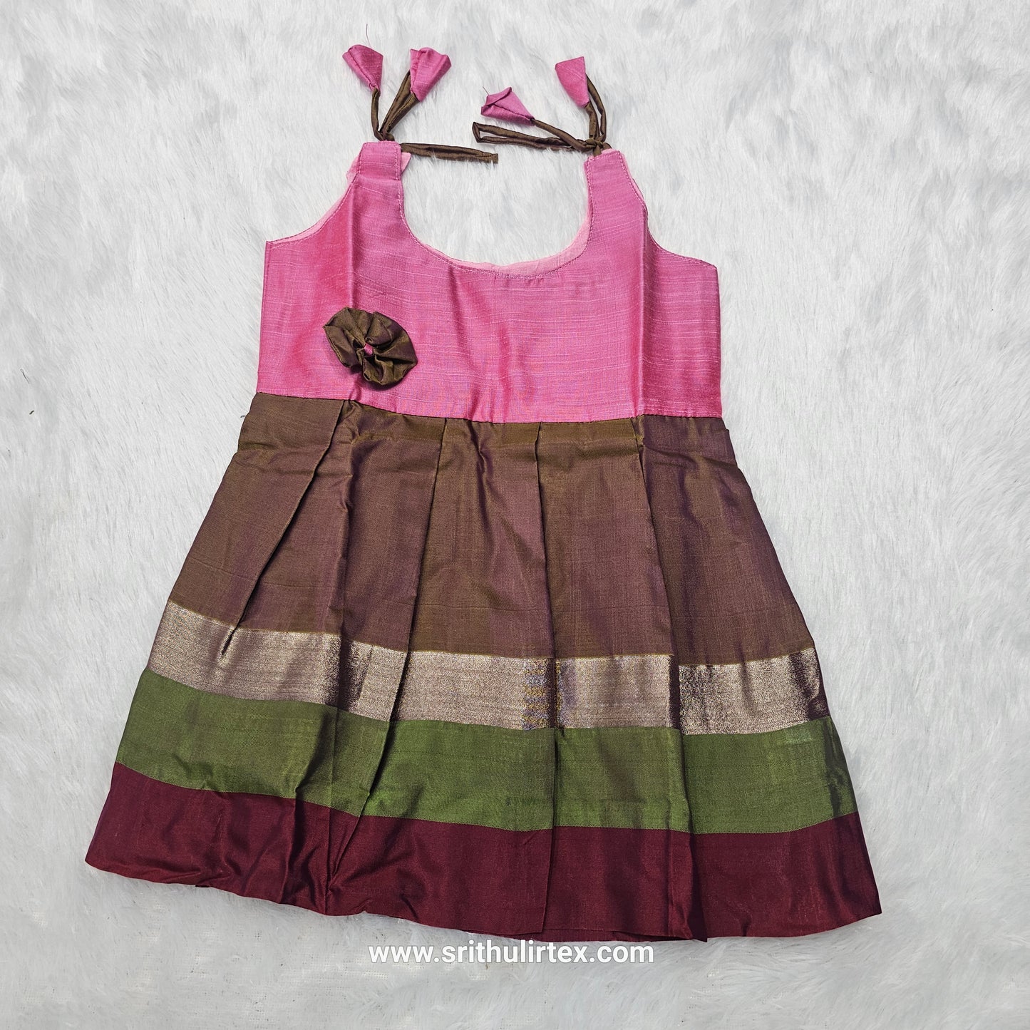 7 Month To 12 Month Baby Silk Frock Multi-Colour Border | Rope Type Design | Sri Thulir Tex (Batch-7)