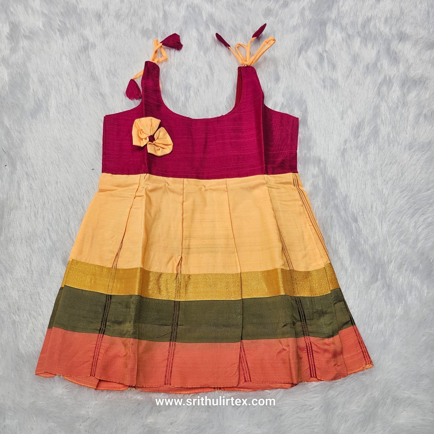 7 Month To 12 Month Baby Silk Frock Multi-Colour Border | Rope Type Design | Sri Thulir Tex (Batch-7)