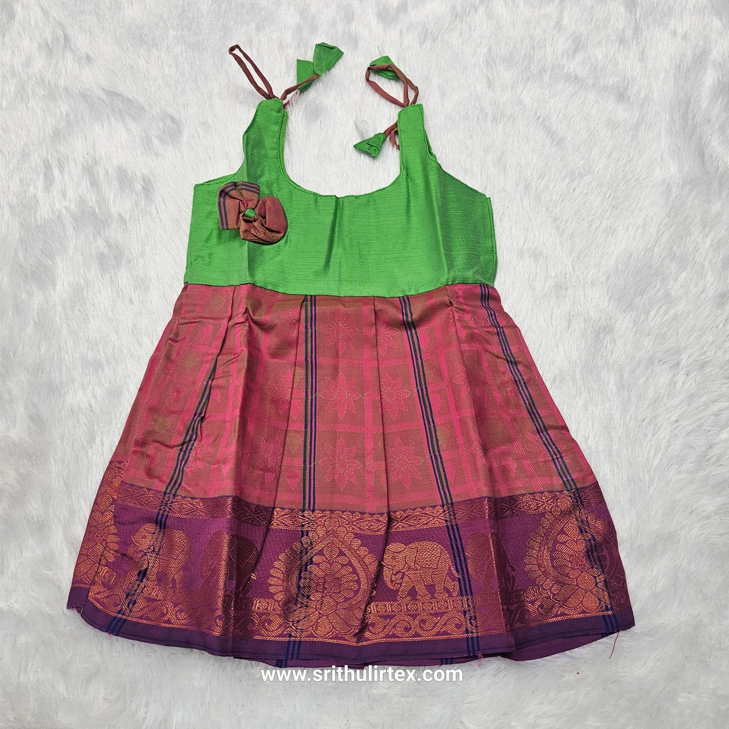 7 Month To 12 Month Baby Silk Frock Multi-Colour Border | Rope Type Design | Sri Thulir Tex (Batch-2)