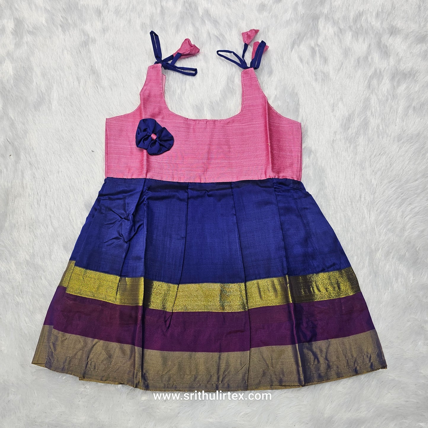 7 Month To 12 Month Baby Silk Frock Multi-Colour Border | Rope Type Design | Sri Thulir Tex (Batch-7)