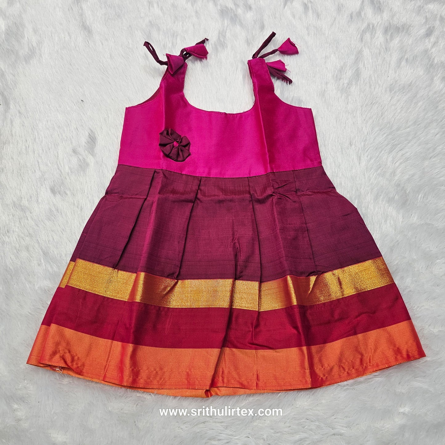 7 Month To 12 Month Baby Silk Frock Multi-Colour Border | Rope Type Design | Sri Thulir Tex (Batch-7)