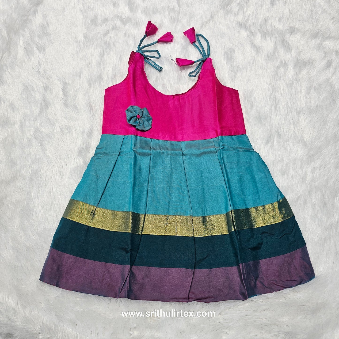 7 Month To 12 Month Baby Silk Frock Multi-Colour Border | Rope Type Design | Sri Thulir Tex (Batch-3)