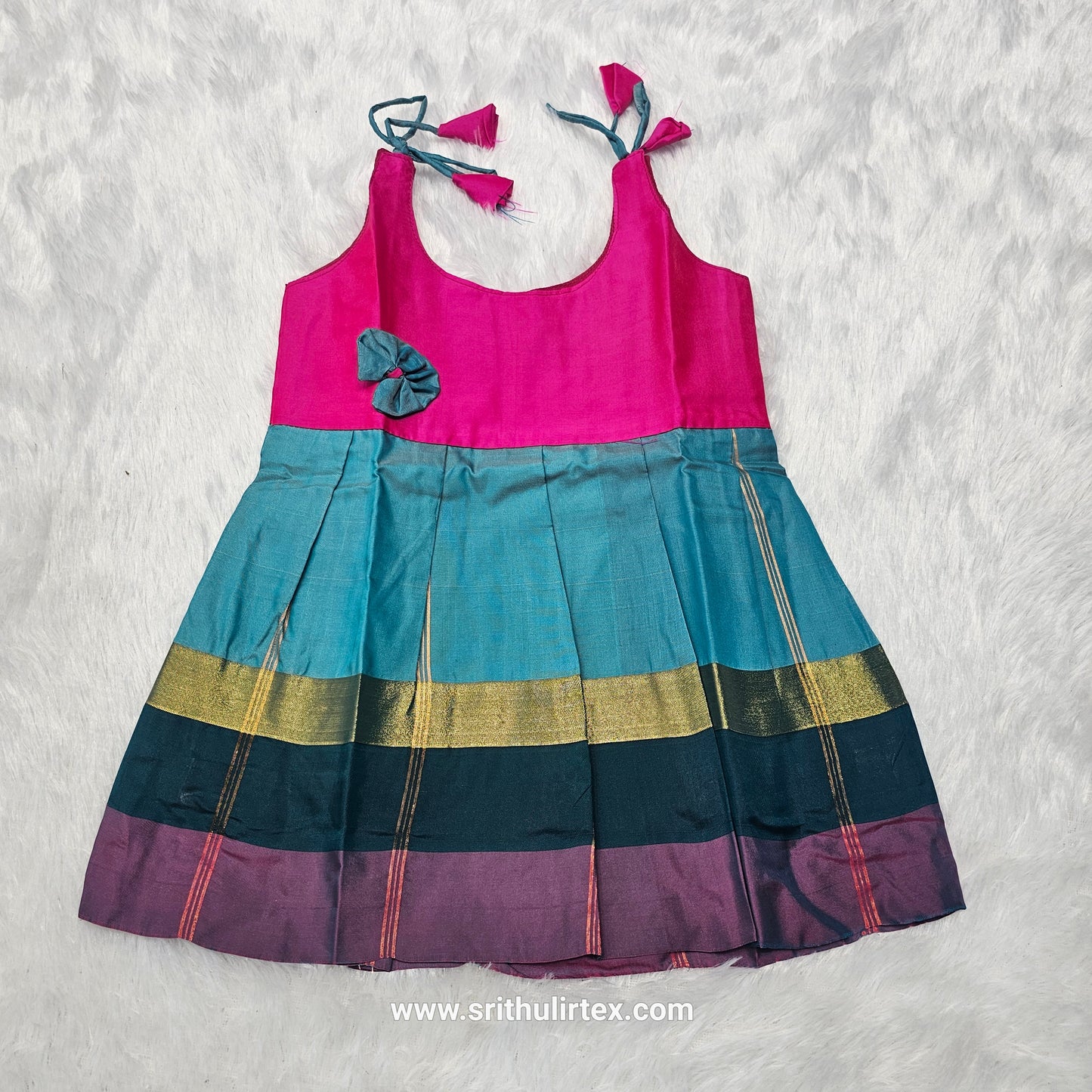 7 Month To 12 Month Baby Silk Frock Multi-Colour Border | Rope Type Design | Sri Thulir Tex (Batch-7)