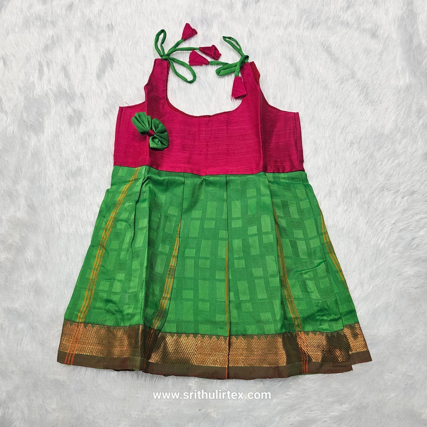 7 Month To 12 Month Baby Silk Frock Multi-Colour Border | Rope Type Design | Sri Thulir Tex (Batch-2)