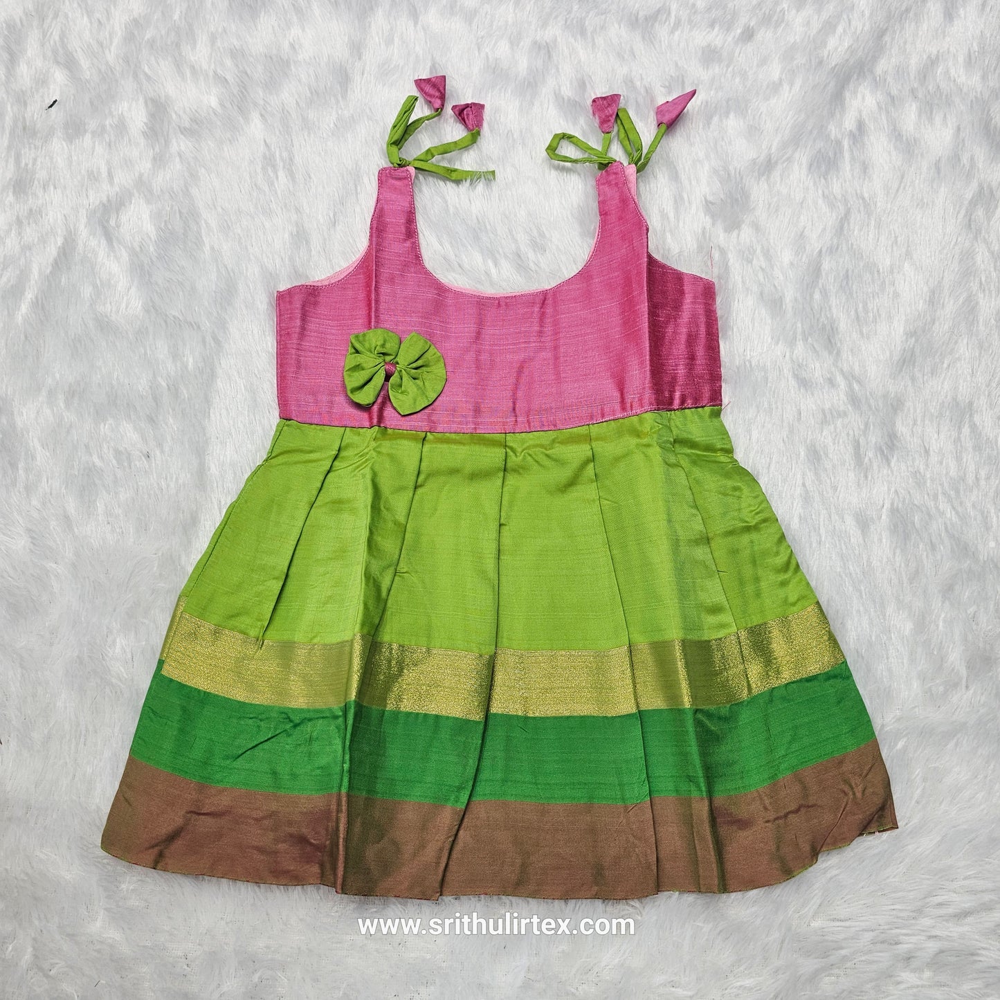 7 Month To 12 Month Baby Silk Frock Multi-Colour Border | Rope Type Design | Sri Thulir Tex (Batch-5)