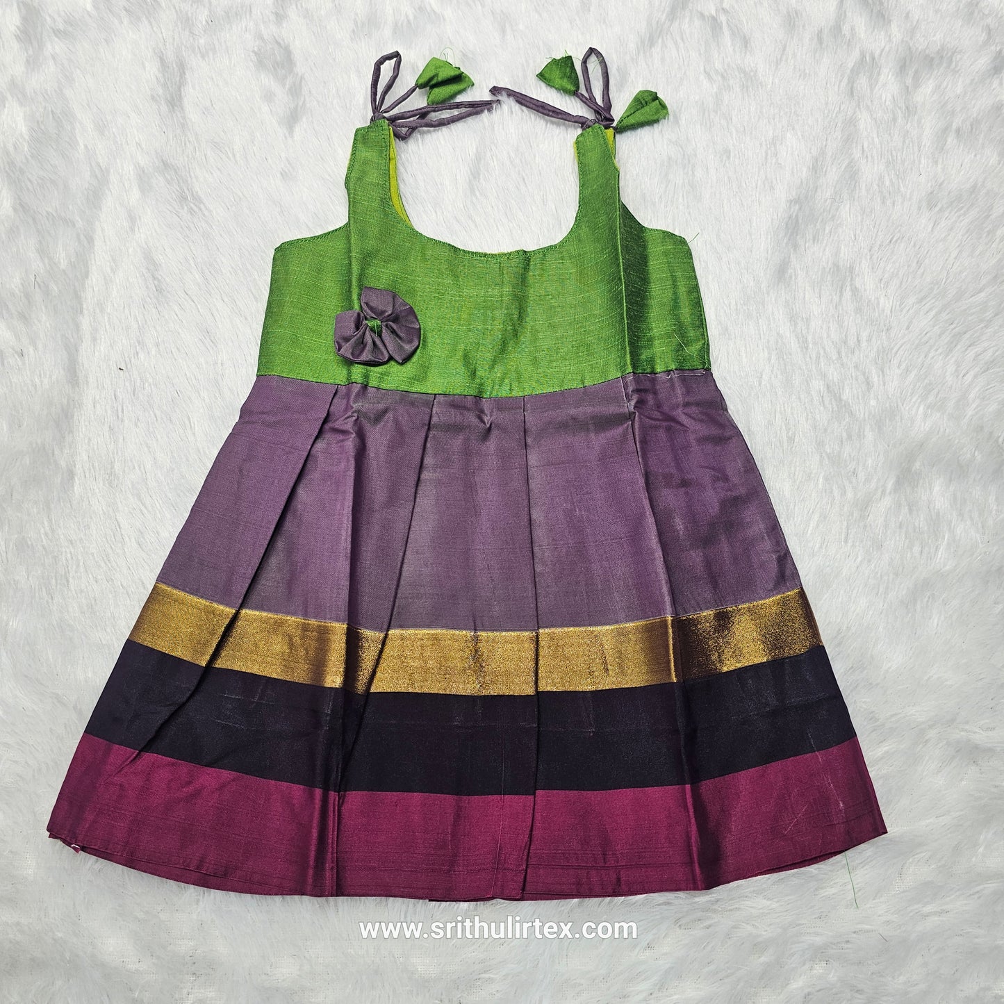 7 Month To 12 Month Baby Silk Frock Multi-Colour Border | Rope Type Design | Sri Thulir Tex (Batch-6)