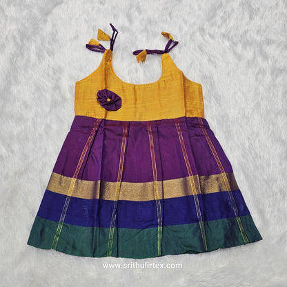 7 Month To 12 Month Baby Silk Frock Multi-Colour Border | Rope Type Design | Sri Thulir Tex (Batch-4)