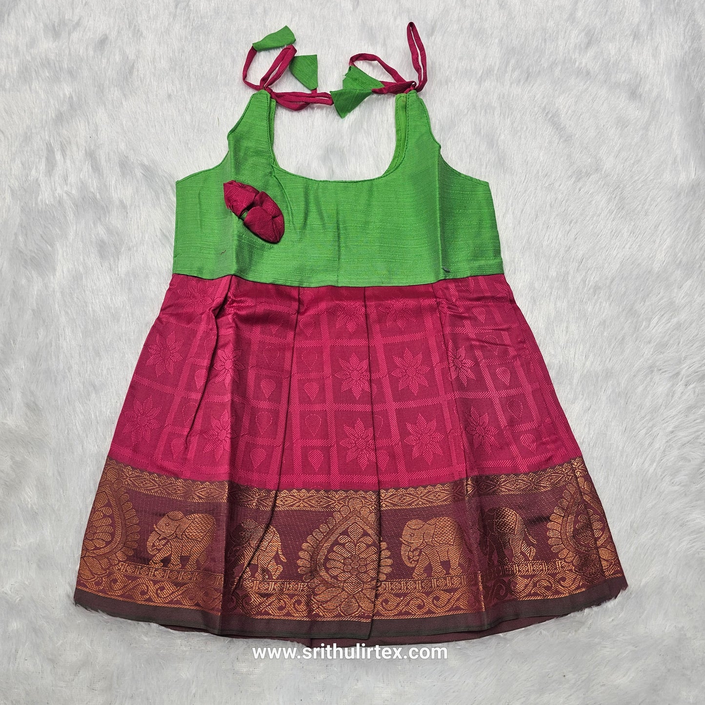 7 Month To 12 Month Baby Silk Frock Multi-Colour Border | Rope Type Design | Sri Thulir Tex (Batch-2)