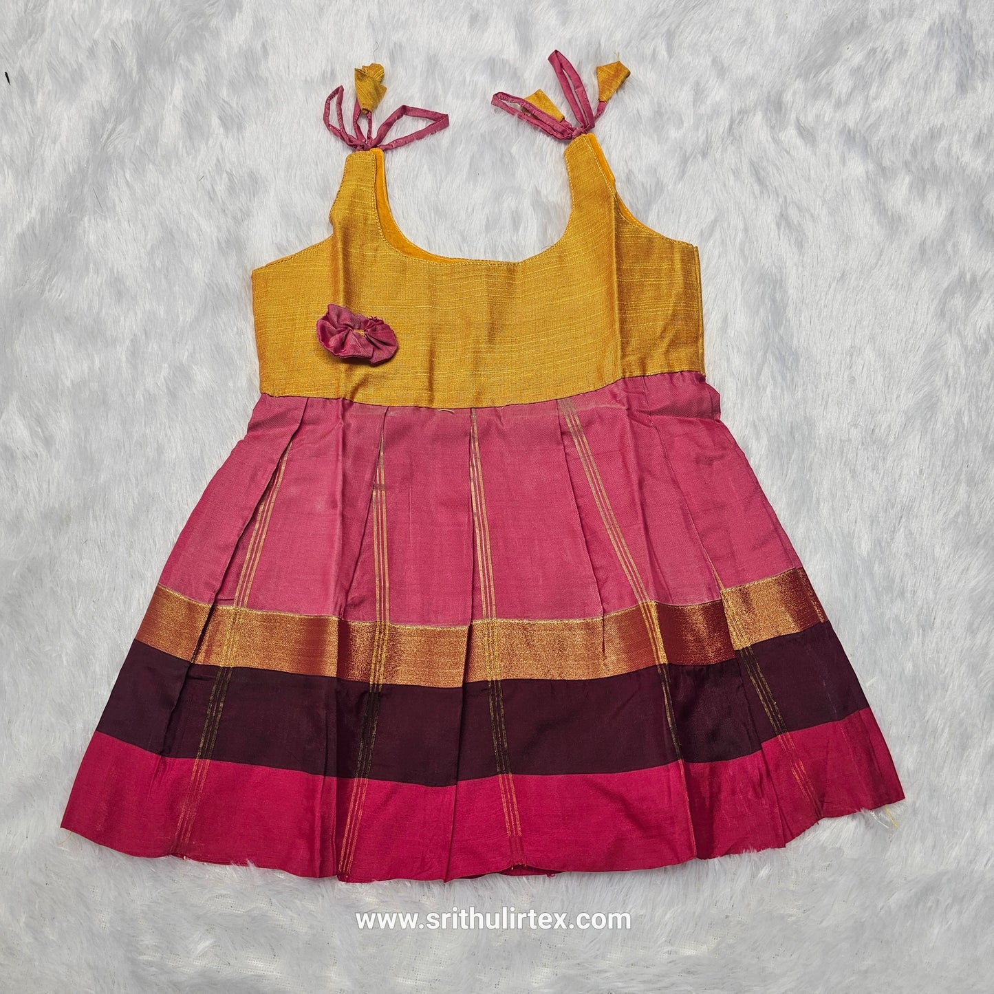 7 Month To 12 Month Baby Silk Frock Multi-Colour Border | Rope Type Design | Sri Thulir Tex (Batch-4)