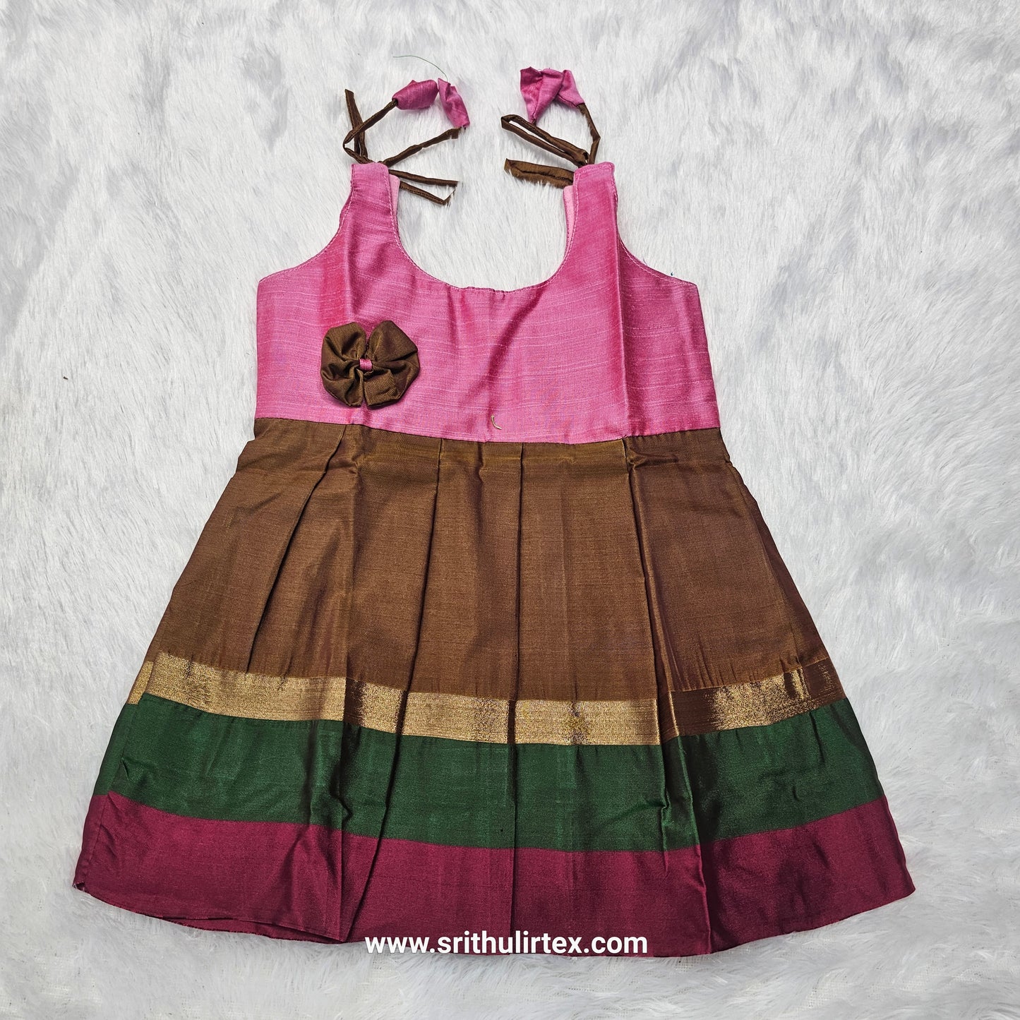 7 Month To 12 Month Baby Silk Frock Multi-Colour Border | Rope Type Design | Sri Thulir Tex (Batch-6)