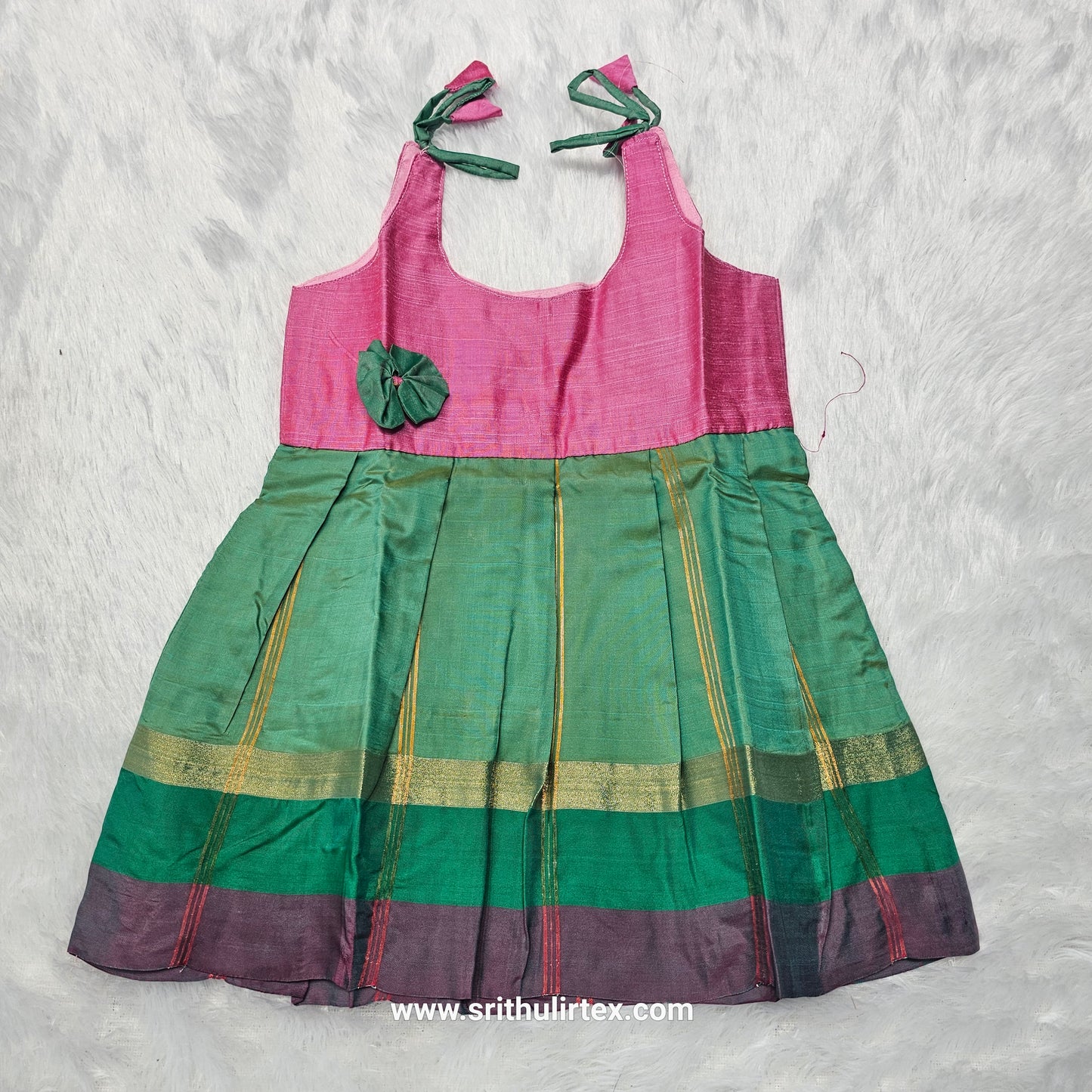 7 Month To 12 Month Baby Silk Frock Multi-Colour Border | Rope Type Design | Sri Thulir Tex (Batch-7)