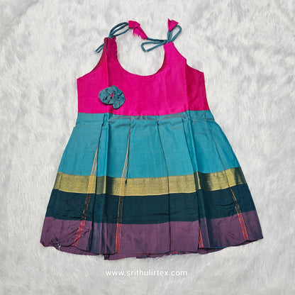 7 Month To 12 Month Baby Silk Frock Multi-Colour Border | Rope Type Design | Sri Thulir Tex (Batch-3)