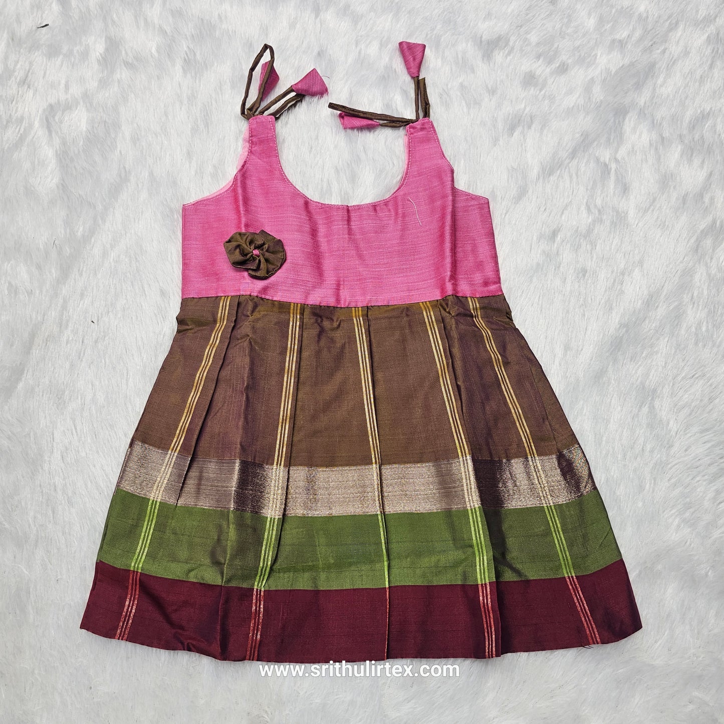 7 Month To 12 Month Baby Silk Frock Multi-Colour Border | Rope Type Design | Sri Thulir Tex (Batch-6)