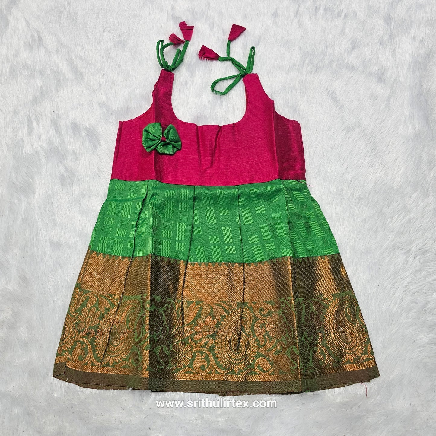 7 Month To 12 Month Baby Silk Frock Multi-Colour Border | Rope Type Design | Sri Thulir Tex (Batch-2)