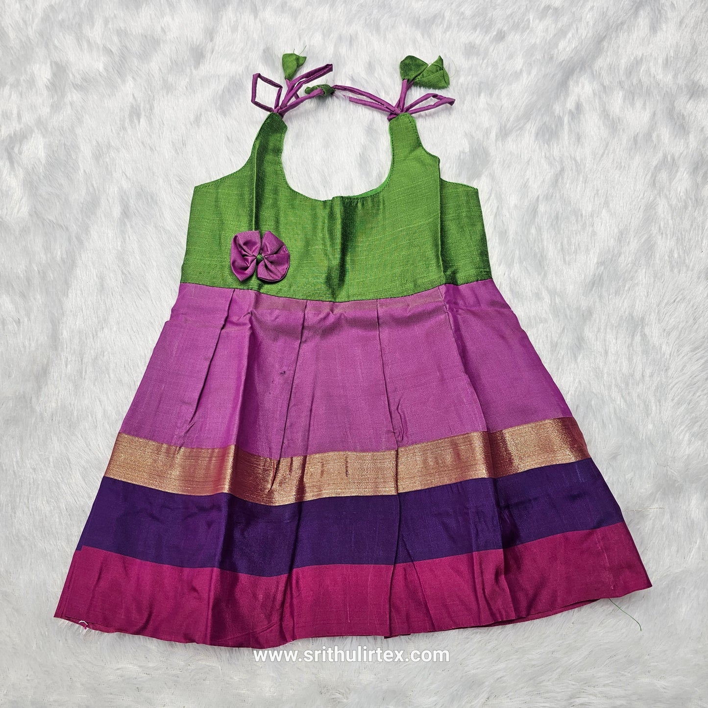 7 Month To 12 Month Baby Silk Frock Multi-Colour Border | Rope Type Design | Sri Thulir Tex (Batch-5)