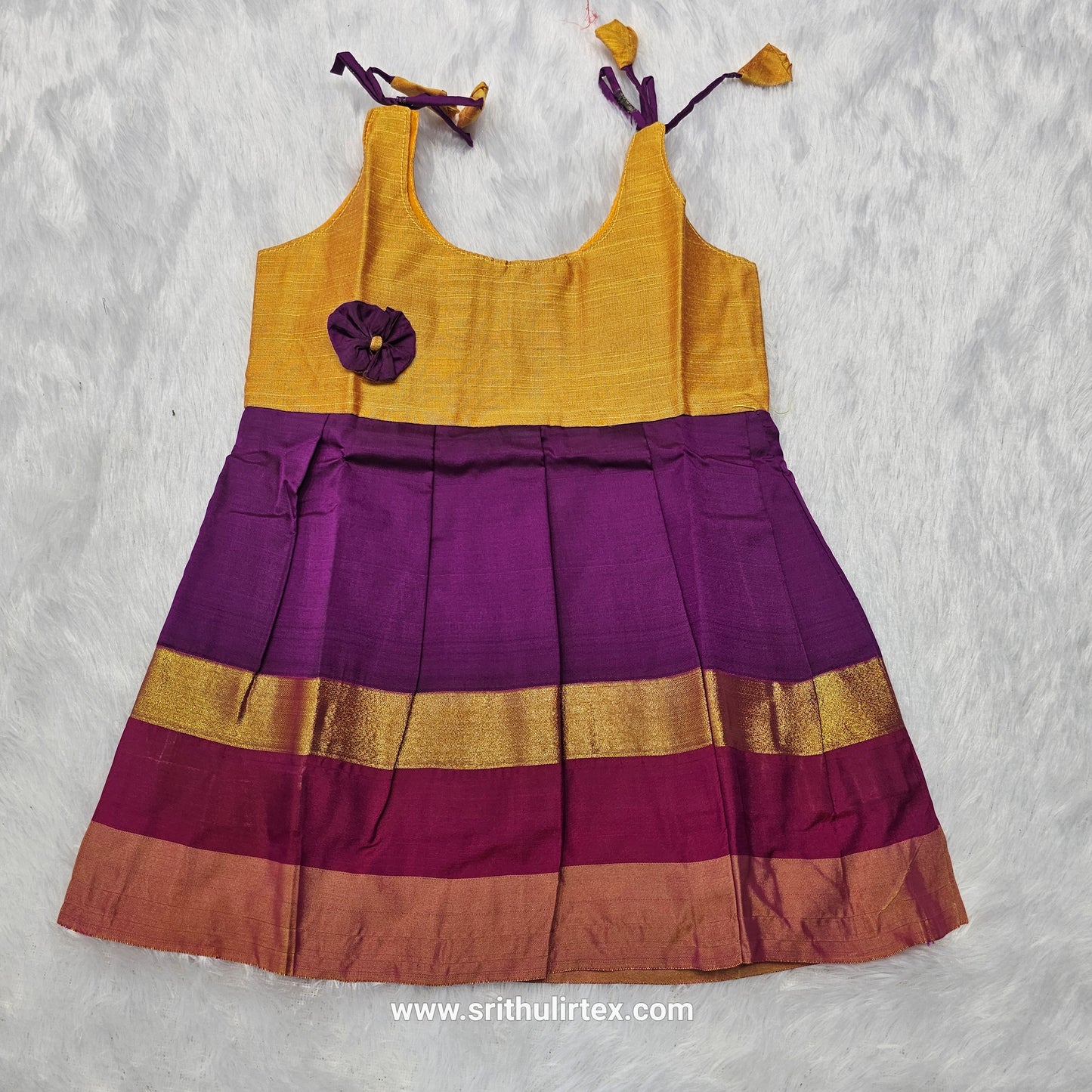 7 Month To 12 Month Baby Silk Frock Multi-Colour Border | Rope Type Design | Sri Thulir Tex (Batch-7)