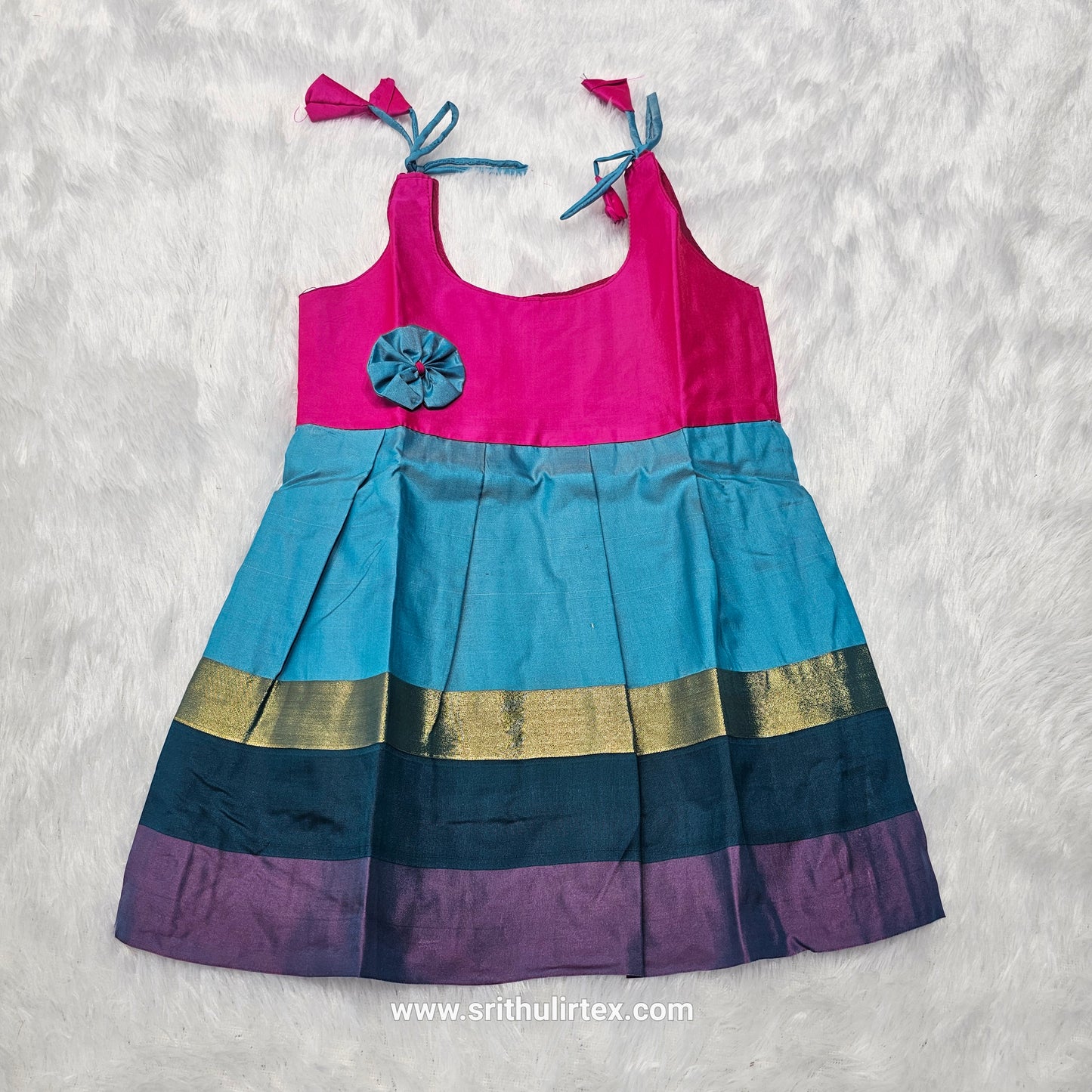 7 Month To 12 Month Baby Silk Frock Multi-Colour Border | Rope Type Design | Sri Thulir Tex (Batch-4)