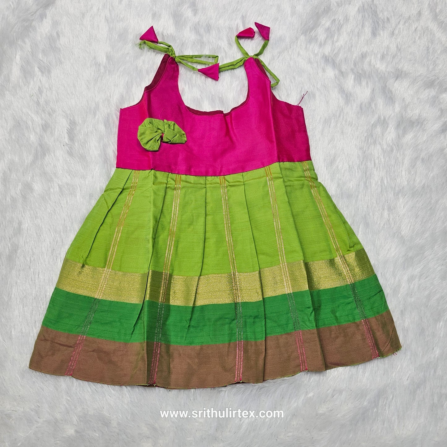 7 Month To 12 Month Baby Silk Frock Multi-Colour Border | Rope Type Design | Sri Thulir Tex (Batch-3)
