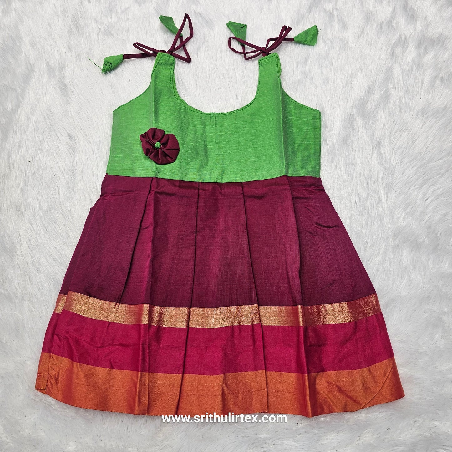 7 Month To 12 Month Baby Silk Frock Multi-Colour Border | Rope Type Design | Sri Thulir Tex (Batch-6)