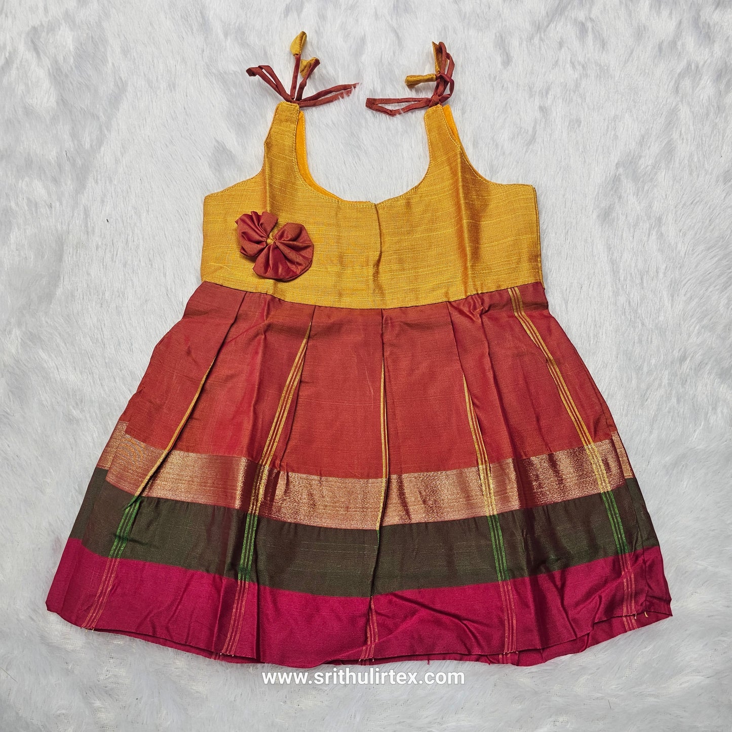 7 Month To 12 Month Baby Silk Frock Multi-Colour Border | Rope Type Design | Sri Thulir Tex (Batch-7)