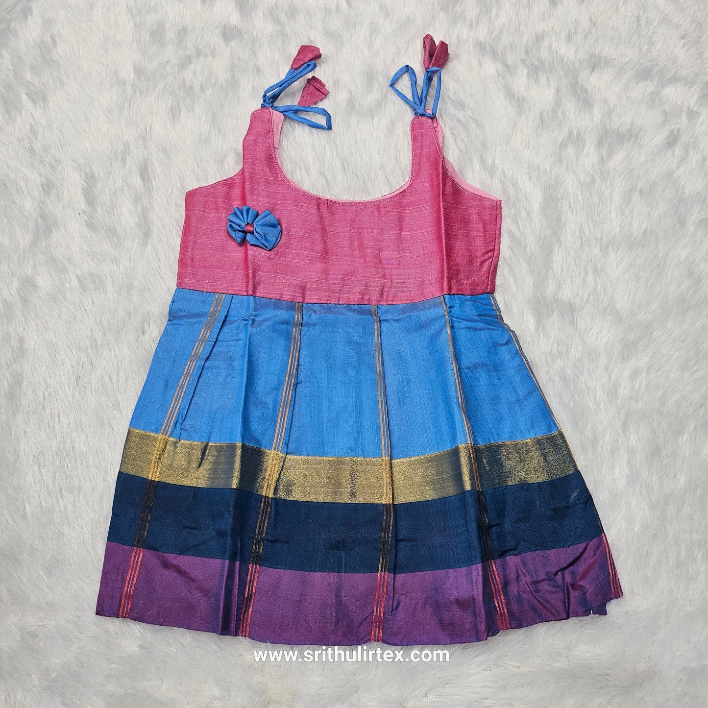 7 Month To 12 Month Baby Silk Frock Multi-Colour Border | Rope Type Design | Sri Thulir Tex (Batch-3)